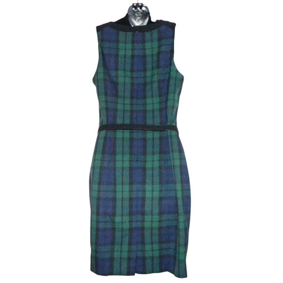 2 for/$30 JACOB Tartan Crew Neck Green Blue Sheath Dress Size 10 - Picture 4 of 7